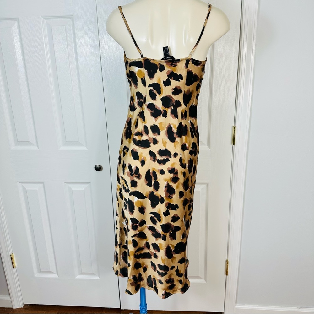 FOREVER 21 ANIMAL PRINT dress PARTY DRESS slip dress flouncy tan black dress S - Picture 5 of 9